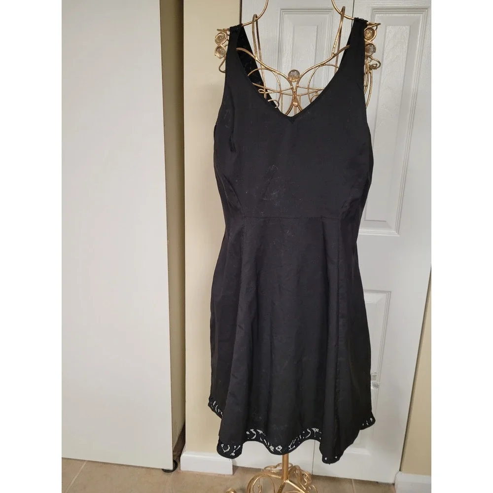 Loft Womens Navy/Black Whimsygoth Lace V-Neck Fit & Flare Cocktail Dress Size 10